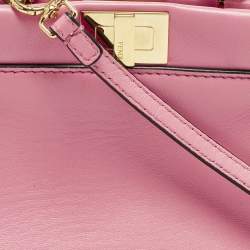 Pre Owned Fendi Peekaboo Micro Pink Leather Top Handle Bag