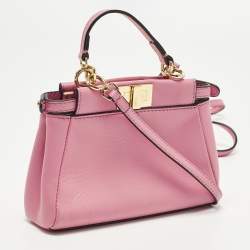 Pre Owned Fendi Peekaboo Micro Pink Leather Top Handle Bag