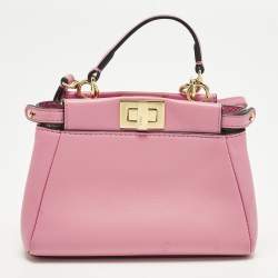 Pre Owned Fendi Peekaboo Micro Pink Leather Top Handle Bag