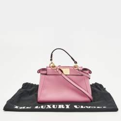 Pre Owned Fendi Peekaboo Micro Pink Leather Top Handle Bag
