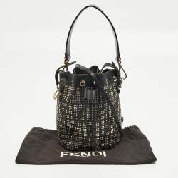 Pre Owned حقيبة دلو فندي ميني مون تريزور جلد أسود مرصعة بشعار FF