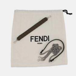 Pre Owned حقيبة كتف فندي باغيت سيليريا مزدوجة السلسلة جلد كاكي حجم ميني