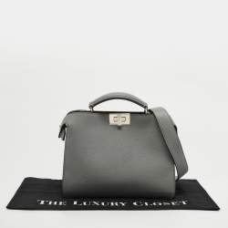 مملوكة مسبقًا حقيبة يد علوية فندي بيكابو أي سى يو صغيرة جلد أبيض