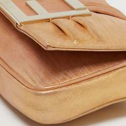 Pre Owned حقيبة كلتش سلسلة جلد لامع ذهبي فندي ميا