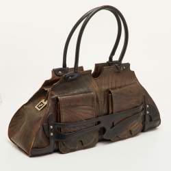 Pre Owned Fendi Vintage Devil Trapezio Brown Leather Shoulder Bag