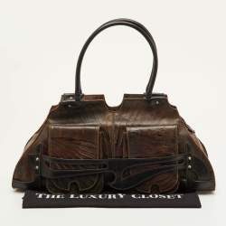 Pre Owned Fendi Vintage Devil Trapezio Brown Leather Shoulder Bag