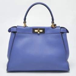 Pre Owned Fendi Peekaboo Medium Purple Leather Top Handle Bag