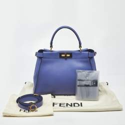 Pre Owned Fendi Peekaboo Medium Purple Leather Top Handle Bag