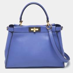 Pre Owned Fendi Peekaboo Medium Purple Leather Top Handle Bag