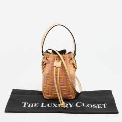 Pre Owned Fendi Mon Tresor Mini Yellow/Pink FF Leather Drawstring Bucket Bag