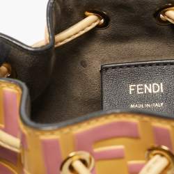 Pre Owned Fendi Mon Tresor Mini Yellow/Pink FF Leather Drawstring Bucket Bag
