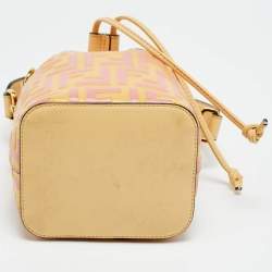 Pre Owned Fendi Mon Tresor Mini Yellow/Pink FF Leather Drawstring Bucket Bag