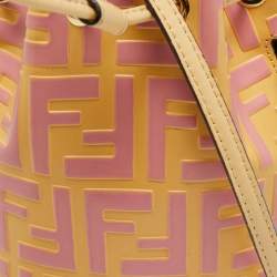 Pre Owned Fendi Mon Tresor Mini Yellow/Pink FF Leather Drawstring Bucket Bag