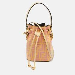 مملوكة مسبقًا Fendi Mon Tresor Mini Yellow/Pink FF Leather Drawstring Bucket Bag