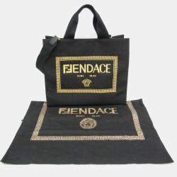 Pre Owned Fendi FENDI X Versace Fendace Canvas Shoulder Bag Tote Bag Gold Black