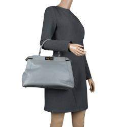 Pre Owned Fendi Grey Leather Medium Peekaboo Top Handle Bag