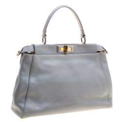 Pre Owned Fendi Grey Leather Medium Peekaboo Top Handle Bag