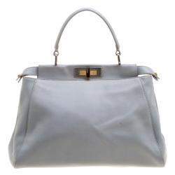 Pre Owned Fendi Grey Leather Medium Peekaboo Top Handle Bag