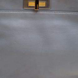 Pre Owned Fendi Grey Leather Medium Peekaboo Top Handle Bag