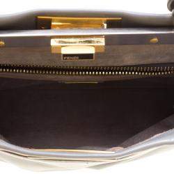 Pre Owned Fendi Grey Leather Medium Peekaboo Top Handle Bag