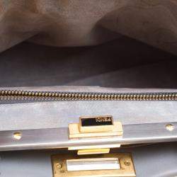 Pre Owned Fendi Grey Leather Medium Peekaboo Top Handle Bag