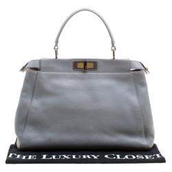 Pre Owned Fendi Grey Leather Medium Peekaboo Top Handle Bag