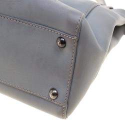 Pre Owned Fendi Grey Leather Medium Peekaboo Top Handle Bag