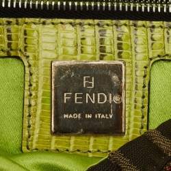 Pre Owned حقيبة باجيت فنْدي خرز توباكو/أخضر كانفاس زوكا وغطاء سحلية