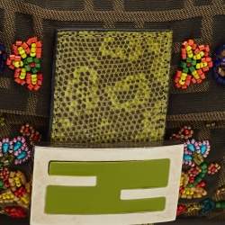 Pre Owned حقيبة باجيت فنْدي خرز توباكو/أخضر كانفاس زوكا وغطاء سحلية