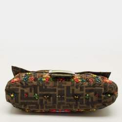 Pre Owned حقيبة باجيت فنْدي خرز توباكو/أخضر كانفاس زوكا وغطاء سحلية