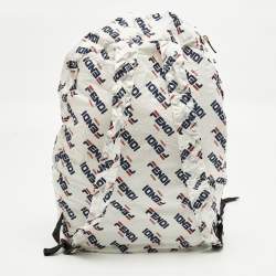 مملوكة مسبقًا حقيبة ظهر فندي فيلا مينيا نايلون أبيض قابلة للطي