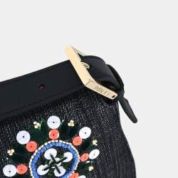 Pre Owned حقيبة باجيت خرزية من الدنيم الأزرق الداكن فندي