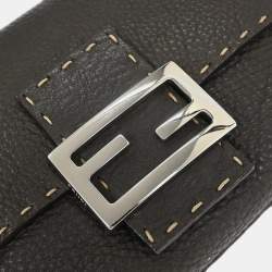 Pre Owned حقيبة يد فيندي خياطة جلد بني غامق