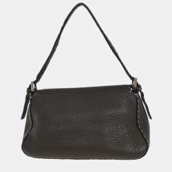 Pre Owned حقيبة يد فيندي خياطة جلد بني غامق