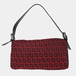 Pre Owned Fendi Red Zucchino Baguette Handbag