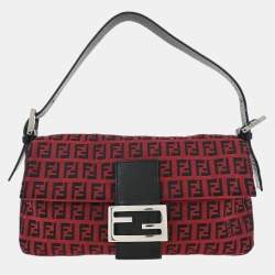 Pre Owned Fendi Red Zucchino Baguette Handbag
