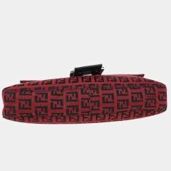Pre Owned Fendi Red Zucchino Baguette Handbag