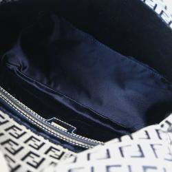 Pre Owned Fendi Mamma Baguette Navy Gray Zucchino Canvas Shoulder Bag