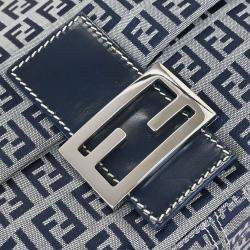 Pre Owned Fendi Mamma Baguette Navy Gray Zucchino Canvas Shoulder Bag