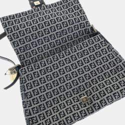 Pre Owned Fendi Mamma Baguette Navy Gray Zucchino Canvas Shoulder Bag