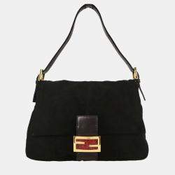 مملوكة مسبقًا Fendi Black Suede Mamma Baguette Handbag
