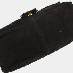 مملوكة مسبقًا Fendi Black Suede Mamma Baguette Handbag