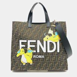 Pre Owned Fendi Zucca Pokemon Dragonite 2-Way Shoulder Bag/Tote Bag In Canvas/Leather Brown