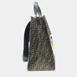 Pre Owned Fendi Zucca Pokemon Dragonite 2-Way Shoulder Bag/Tote Bag In Canvas/Leather Brown