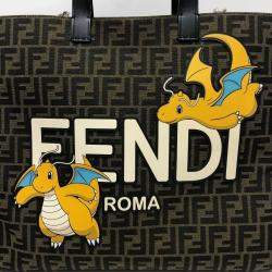 Pre Owned Fendi Zucca Pokemon Dragonite 2-Way Shoulder Bag/Tote Bag In Canvas/Leather Brown