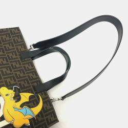 Pre Owned Fendi Zucca Pokemon Dragonite 2-Way Shoulder Bag/Tote Bag In Canvas/Leather Brown