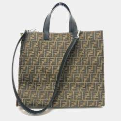 Pre Owned Fendi Zucca Pokemon Dragonite 2-Way Shoulder Bag/Tote Bag In Canvas/Leather Brown