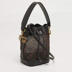 مملوكة مسبقًا Fendi Mon Tresor Mini Dark Brown FF Mesh Nylon and Leather Bucket Bag