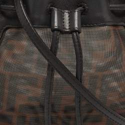 مملوكة مسبقًا Fendi Mon Tresor Mini Dark Brown FF Mesh Nylon and Leather Bucket Bag
