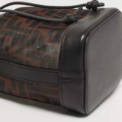 مملوكة مسبقًا Fendi Mon Tresor Mini Dark Brown FF Mesh Nylon and Leather Bucket Bag